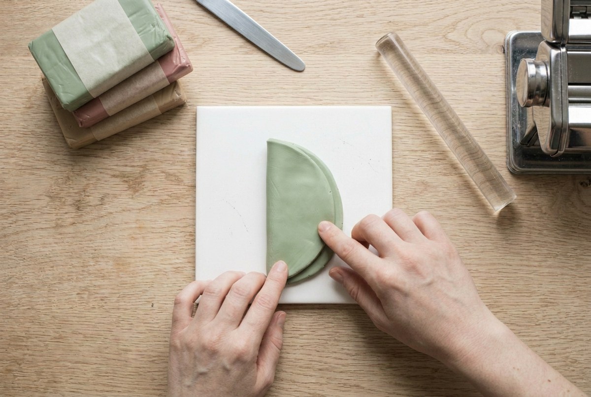 A sheet of polymer clay being folded back on itself before rolling again