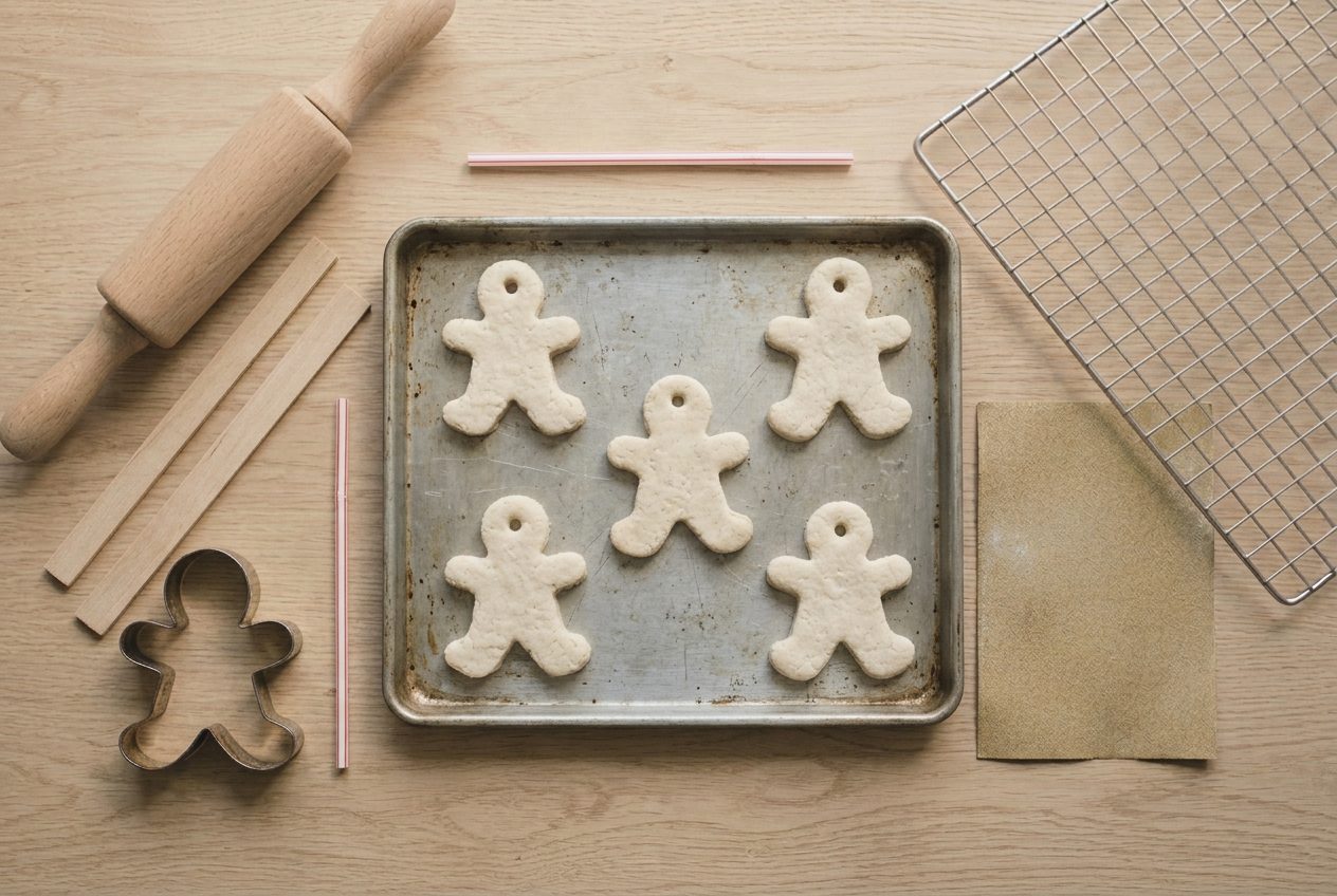 Cut dough shapes spaced on a tray ready for a long slow bake