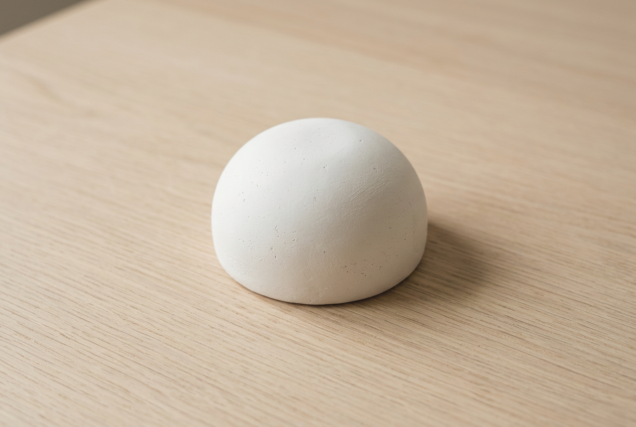 A rounded solid clay paperweight with one flat sanded base